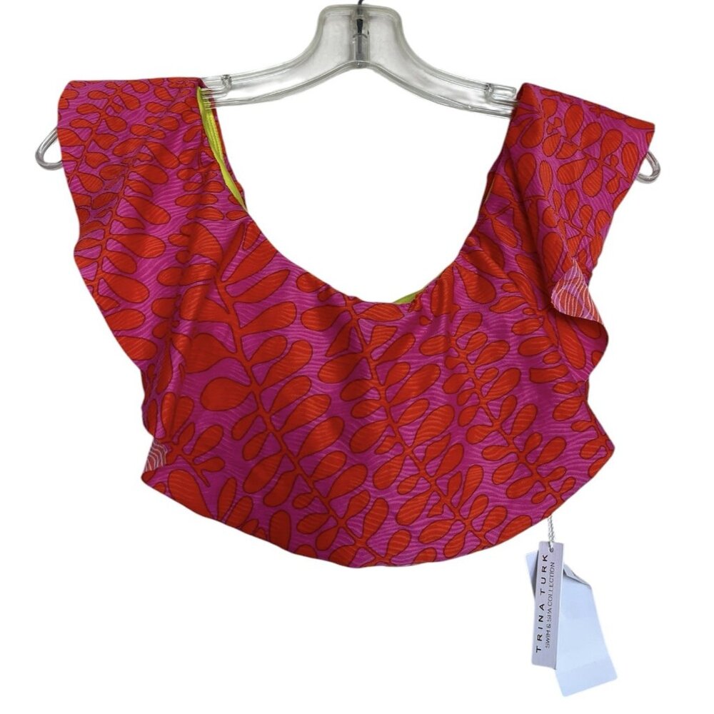 Trina Turk‎ Bikini Top Womens Size 8 Red Pink Off The Shoulder Ruffle Bandeau
